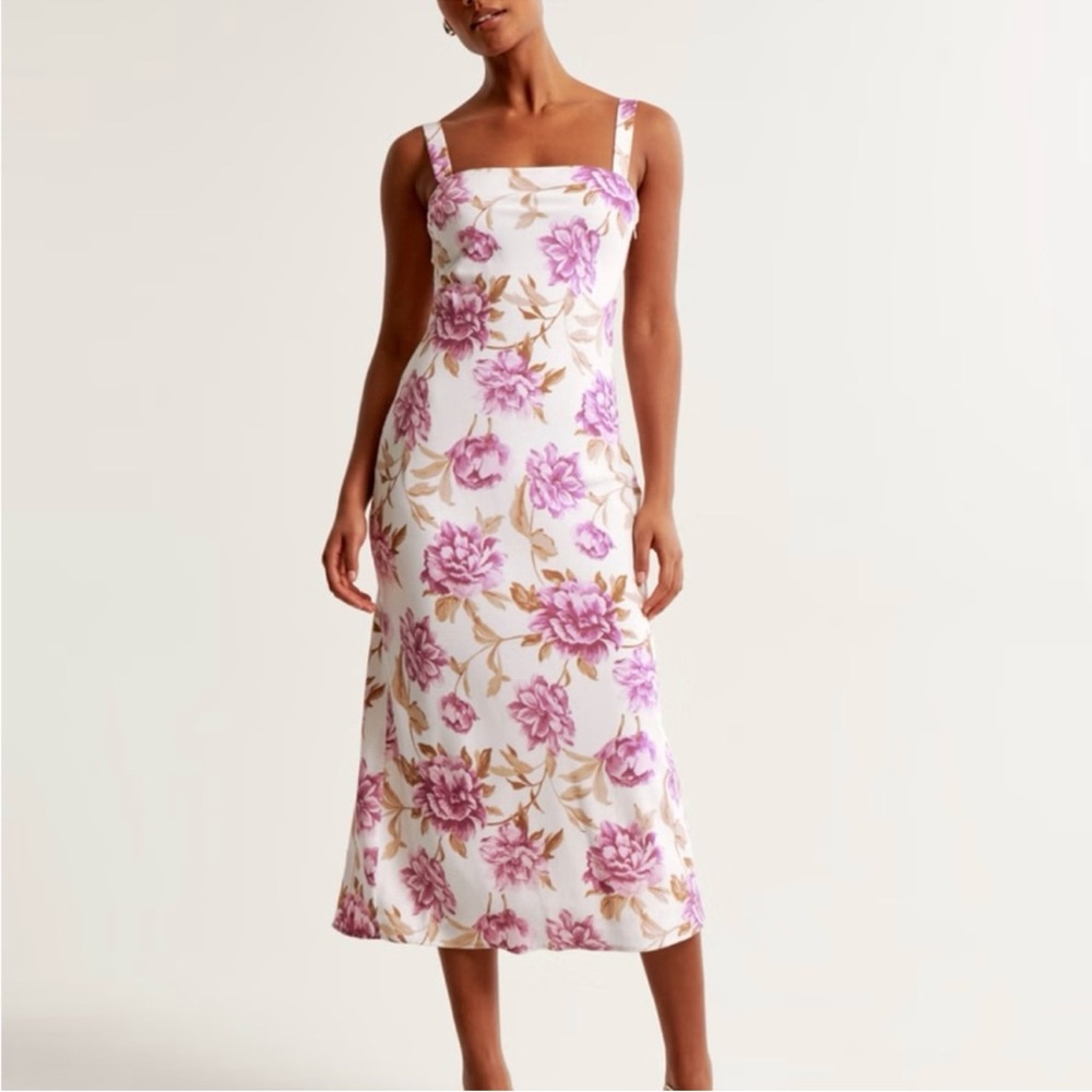 Abercrombie & Fitch Pink and Cream Floral Midi Dress